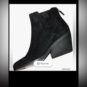 Eileen Fisher Booties Suede Leather Back Zipper 3” block heels in Black size 7.5